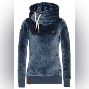 Naketano Velour soft Cowl neck Hoodie Dark Blue sz Medium